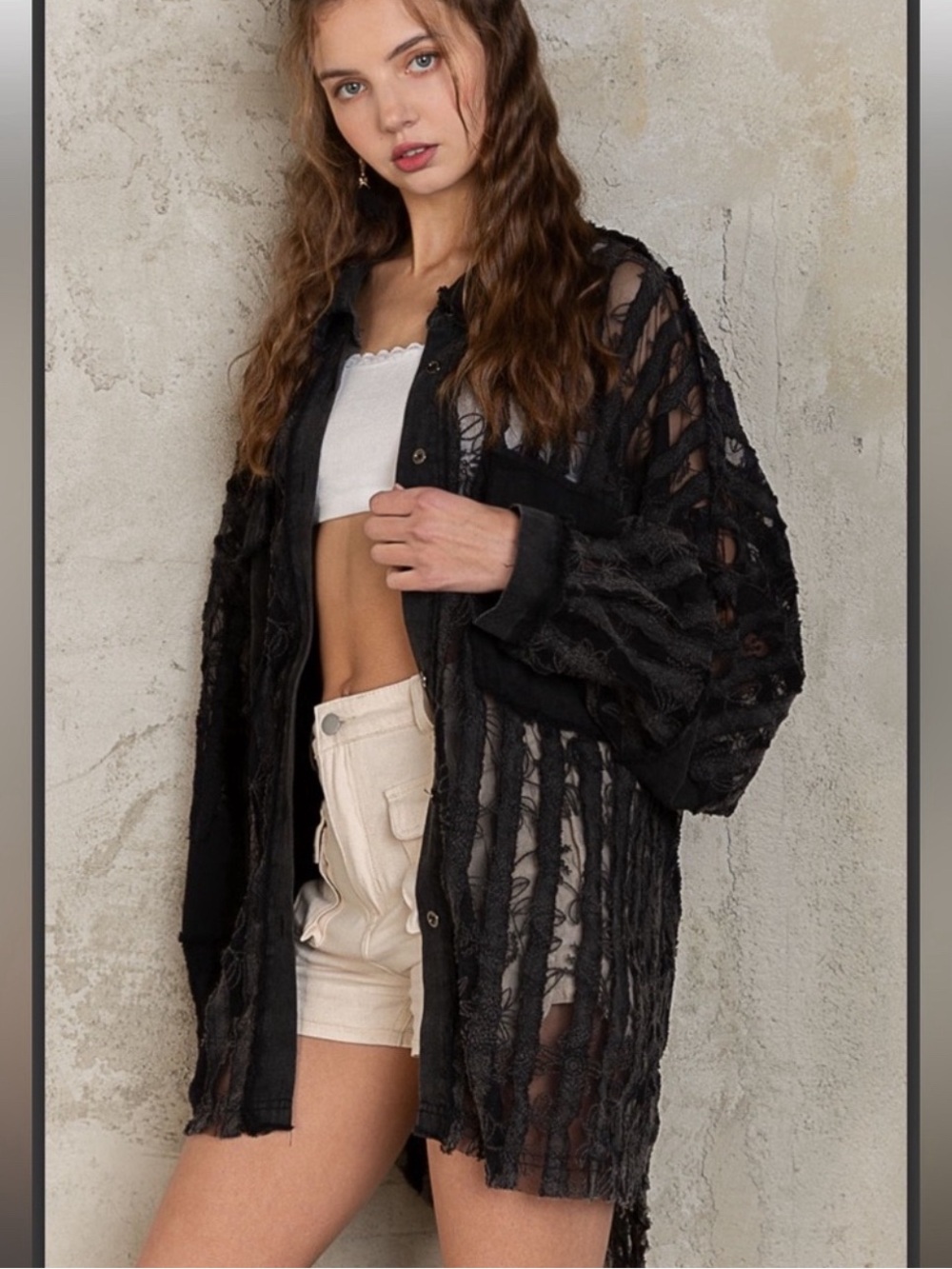 POL Floral Lace Button-down Shirt - Picture 4 of 4